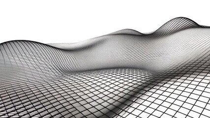 Poster - abstract 3d wireframe mesh landscape monochromatic design with flowing curves, depth, and intricate 