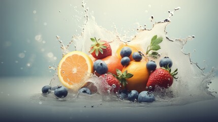 Poster - Contemporary matte background design showcasing an assortment of vibrant fruits in elegant style