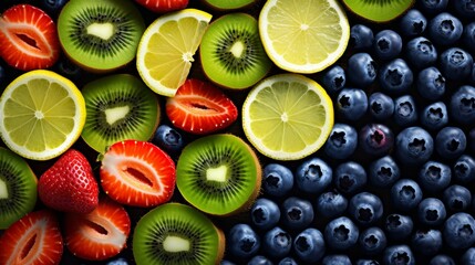Poster - Stylish matte background featuring an array of colorful fruits for contemporary design