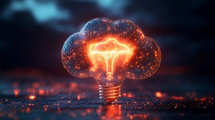 Poster - Illuminating Innovations: A Lightbulb Shaped Cloud with Technological Sparks
