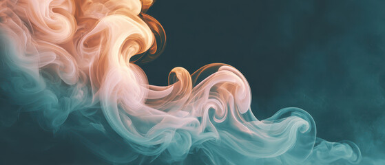 Poster - abstract swirling smoke in soft orange and teal tones creates dreamy and ethereal effect against dar