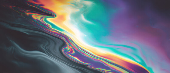 Poster - vibrant abstract image showcasing iridescent oil slick textures with swirling patterns of vivid colo