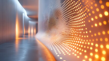 Aufkleber - Illuminated futuristic corridor with dot matrix pattern and ambient glow