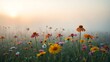 © Stromlab-3 - Misty Sunrise Meadow Vibrant Wildflowers in Bloom