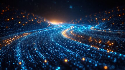 Poster - Abstract Blue and Orange Particle Flow