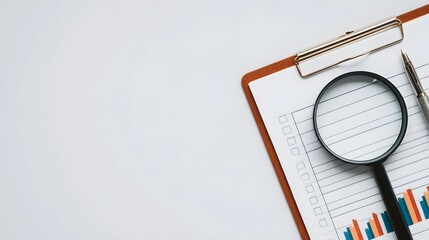 Poster - Audit documents business reports and market data being evaluated analyzed and assessed as part of a comprehensive management and consulting process