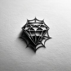 Fototapete - Monochrome Diamond Jewel Design on Textured White Background Showcasing Intricate Facets and Artistic Flair