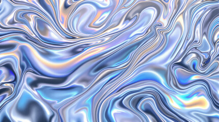 Poster - Abstract Liquid Metal Surface: A mesmerizing close-up of a shimmering, liquid metal surface, exhibiting a vibrant, swirling pattern of iridescent colors that dance with light and reflection.