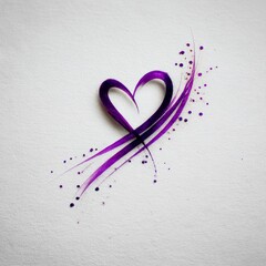 Poster - Purple Watercolor Heart: A Delicate Expression of Love on Textured White Paper with Subtle Paint Splatters and Flowing Lines