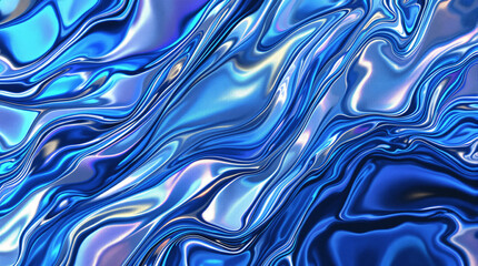 Poster - Celestial Fluidity: Experience the captivating dance of light and shadow as iridescent blue waves cascade across a mesmerizing abstract expanse, embodying fluidity, and pure aesthetic serenity.