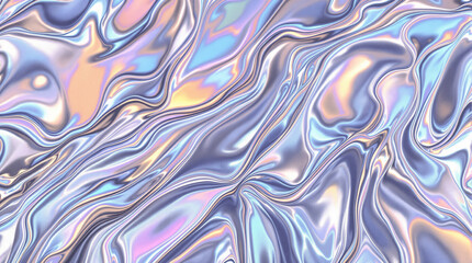 Poster - Liquid Metallic Surface with Iridescent Sheen: An elegant image showcasing a fluid metallic surface, adorned with an iridescent sheen that shimmers with a spectrum of colors.