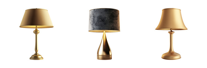 Poster - Elegant Gold Table Lamps Set. Luxurious Home Decor And Lighting Collection Isolated On Transparent Background