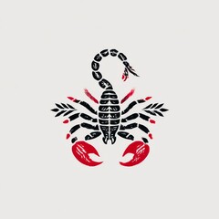Poster - Bold Scorpion Illustration with Red Accents on Clean White Background, Striking Contrast