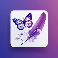 Aufkleber - Butterfly, Feather, and Daisies on Modern Background - Whimsical Beauty in a Square Framed Illustration 