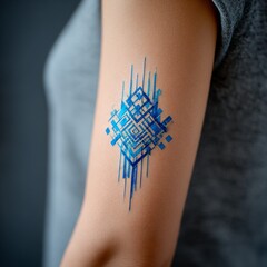 Poster - Cool Temporary Tattoo: Geometric Blue Design on Arm, Fashionable Body Art, Abstract Expression