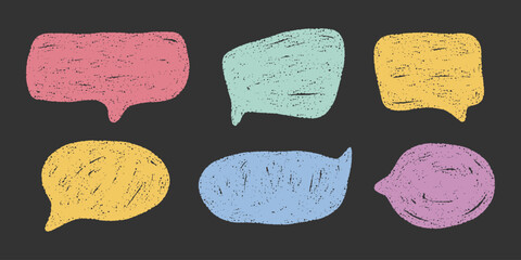 Poster - Colorful rough speech bubble collection in textured crayon style. Pastel shapes for chat design, doodles, text box, school project, notebooks, message, kids design, poster, education, sticker, comics