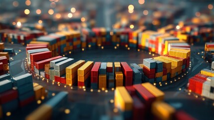 Poster - city filled with containers depicting trade and logistics in a decentralized trade zone visualizer c