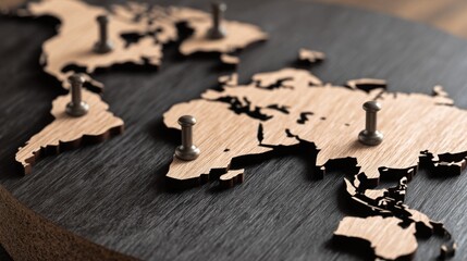 Poster - artistic world map crafted from wood representing fintech-powered regional capital outflow and econo