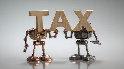 Poster - robot analyzing machine-modeled trust compared to tax compliance dashboard icon for modern financial