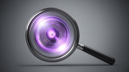 Poster - Magnifying lens emitting purple light demonstrating machine-verified capital flight visualizer icon concept design