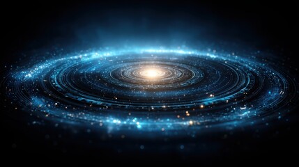 Poster - Spiraling light emanating from a central source symbolizing energy and potential for quantum economic exploration