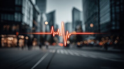 Poster - Heartbeat pulse overlaid on a city landscape symbolizing economic vitality and central bank response in real time