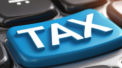 Poster - Blue tax button on a keyboard highlighting the importance of taxation in financial management and online services