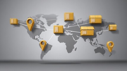 Poster - detailed world map with pins representing consumer loyalty and economic behavior in a real-time visu