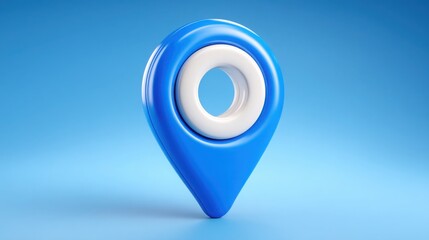 Poster - Blue pin with white circle centered on map indicating specific location for navigation purposes and geographical reference