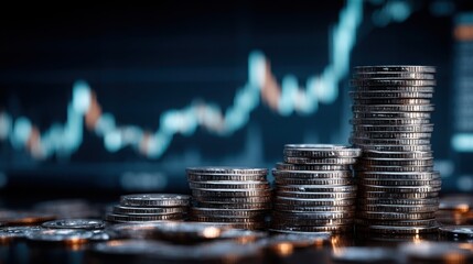 Poster - stack of coins illustrating real-time inflation-resistant asset index concept in financial digital a