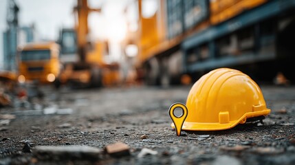 Poster - Construction site depicting real-time labor digitalization impact tool icon concept illustrated in digital design