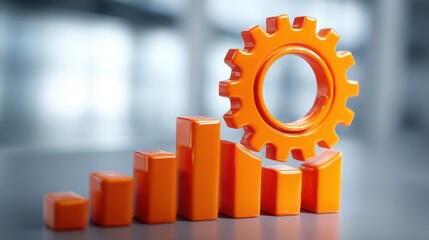 Poster - a gear wheel intertwined with a bar graph illustrating productivity metrics and output efficiency in