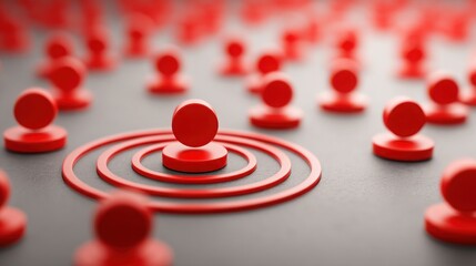 Poster - Bold red surrounded by multiple red circles symbolizing focused goals and collective aspirations in society