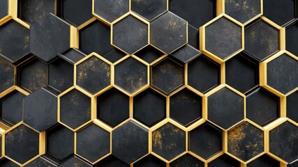 Poster - Elegant hexagonal tile pattern with metallic accents on textured black surface for modern interior design projects 4k video footage