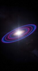 Poster - A galaxy with bright center and blue and pink rings in dark space view