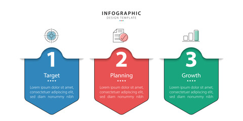 Fototapete - Business infographic template. 3 Step timeline journey. Process diagram, 3 options on white background, social media post, Infograph elements vector illustration.