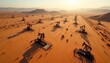 © lammone - Aerial view of numerous oil wells in desert landscape , land, earth