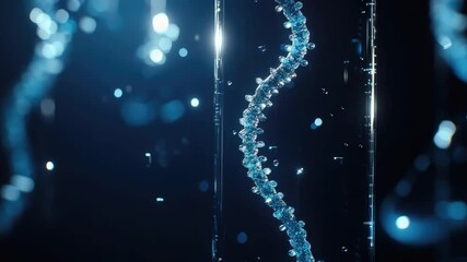 Poster - sparkling water droplets in dark background with blue bokeh effect and dynamic flowing motion 4k vid