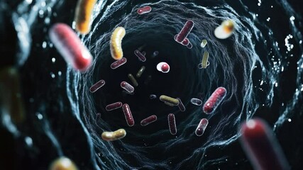 Poster - Abstract View of Bacteria and Microorganisms in Dark Environment, Depth Perspective of Biological Microstructure 4k video footage