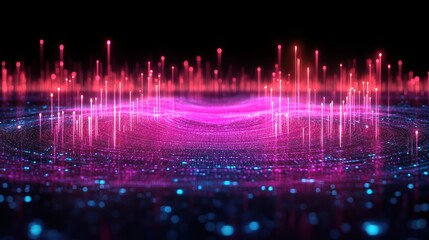 Poster - Abstract digital art, swirling patterns of vibrant pink and blue light, radiating from a central point