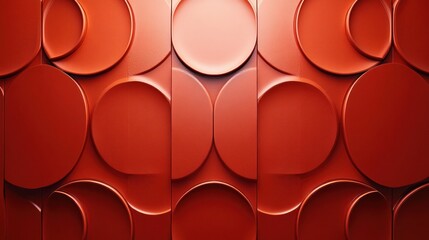 Poster - Abstract geometric pattern of circles and panels in a deep rust-red hue