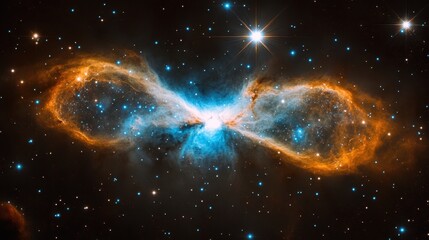 Wall Mural - Galactic Star Formation. Blue Nebula and Orange Star Cluster Beauty in Space