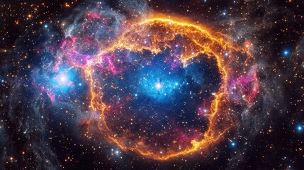 Wall Mural - Splendid Nebula Rings. Colorful Cosmic Cloud of Stars, Dust, and Gas in Deep Space