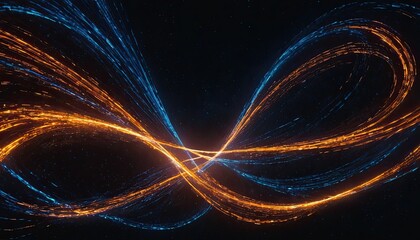 Poster - Abstract Glow Waves Shiny golden moving lines design element with glitter effect on dark background
1