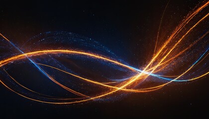 Fototapete - Abstract Glow Waves Shiny golden moving lines design element with glitter effect on dark background
3
