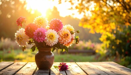 Wall Mural - autumn dahlias in vase.