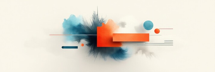 Poster - Abstract geometric design with layered shapes and splashes of color