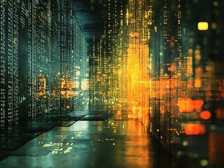 Poster - Abstract data center visualization with digital network streams and lights