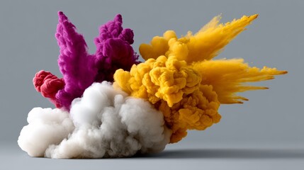Poster - colorful explosion of smoke and fire with a purple cloud in the middle. the yellow and orange clouds