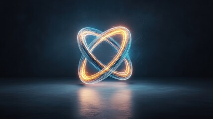 Poster - Intertwined glowing rings on dark surface